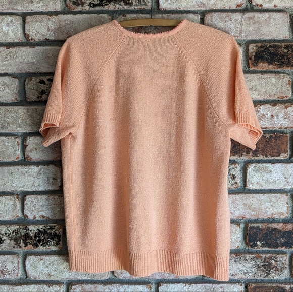 🍈 Cantaloupe Knit Short Sleeve Top Peach L - Picture 4 of 6